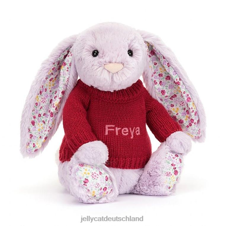 Jellycat Blütenjasminhase mit personalisiertem roten Pullover lila Spielzeug Z8424399