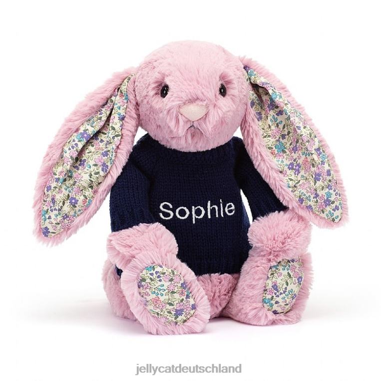 Jellycat Blütentulpenhase mit personalisiertem marineblauem Pullover in Rosa Spielzeug Z8424466