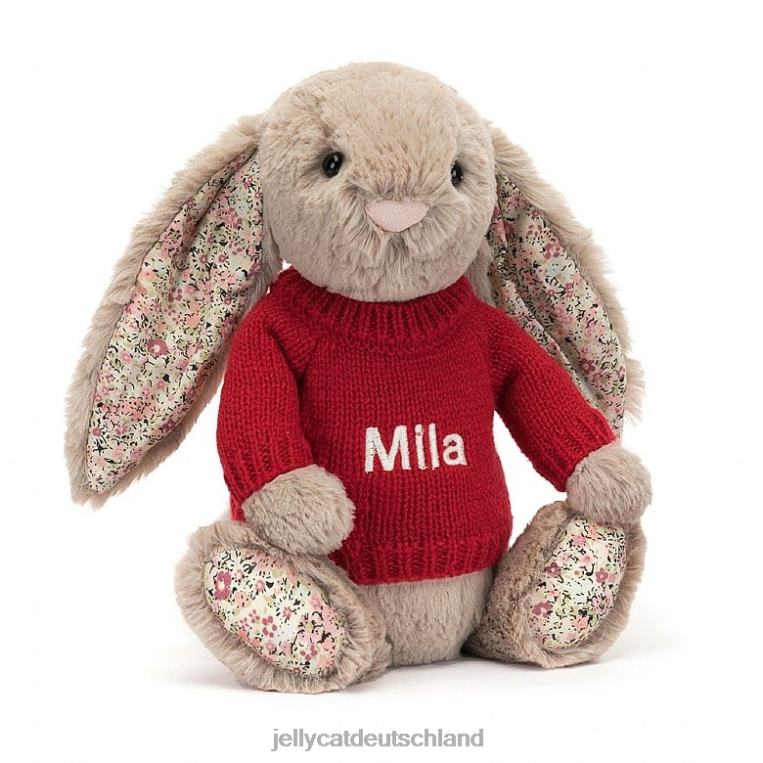 Jellycat Blossom Bea Hase mit personalisiertem roten Pullover beige Spielzeug Z8424334