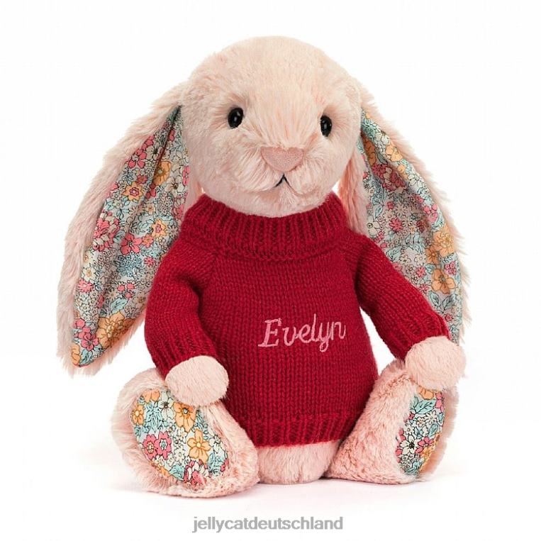 Jellycat Blossom-Blush-Hase mit personalisiertem roten Pullover-Pfirsich Spielzeug Z8424425