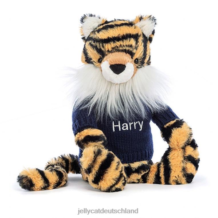 Jellycat Schüchterner Tiger mit personalisiertem marineblauem Pullover, mehrfarbig Spielzeug Z8424269