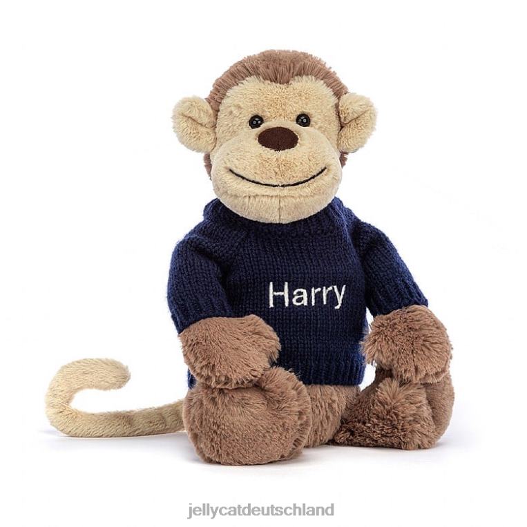 Jellycat schüchterner Affe mit personalisiertem marineblauem Pullover braun Spielzeug Z8424192