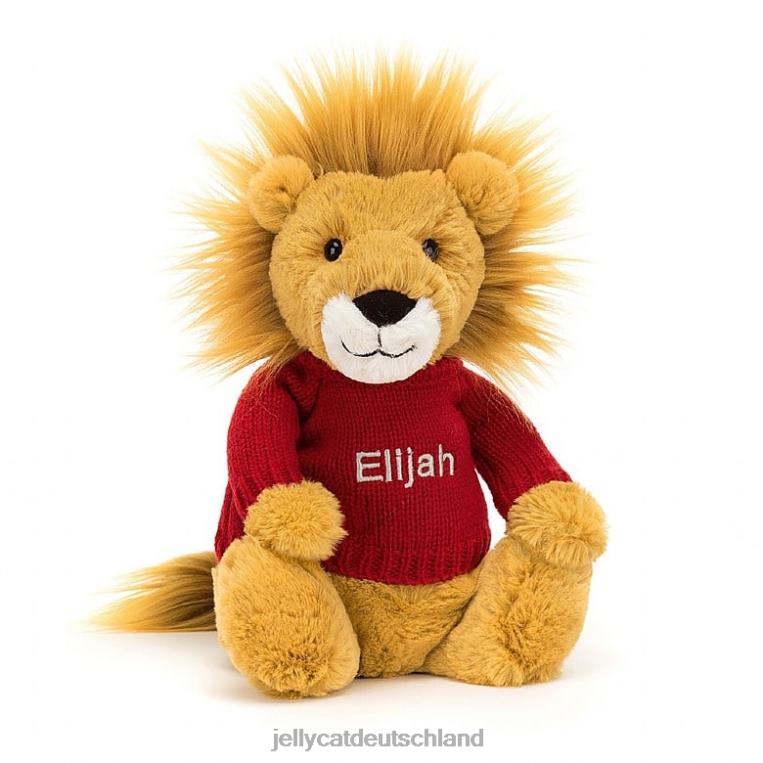 Jellycat schüchterner Löwe mit personalisiertem rotem Pullovergelb Spielzeug Z8424546