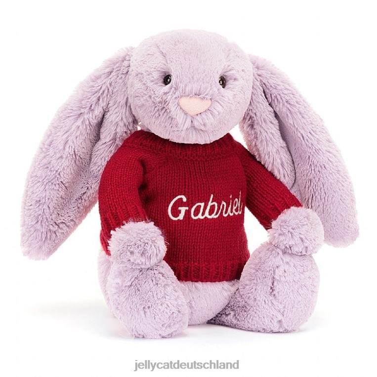 Jellycat schüchterner Hase mit personalisiertem roten Pullover flieder Spielzeug Z8424300