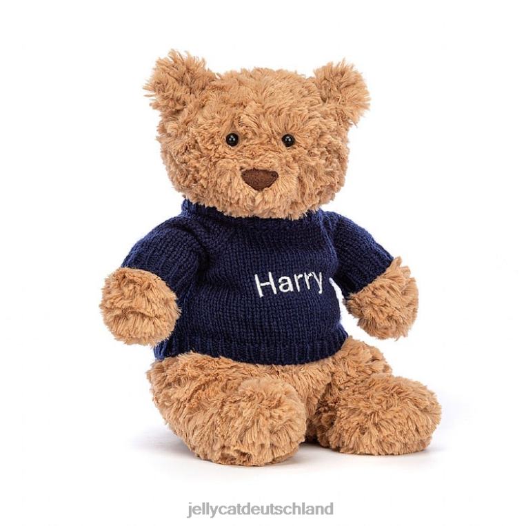 Jellycat Bartholomäusbär mit personalisiertem marineblauem Pullover braun Spielzeug Z8424104